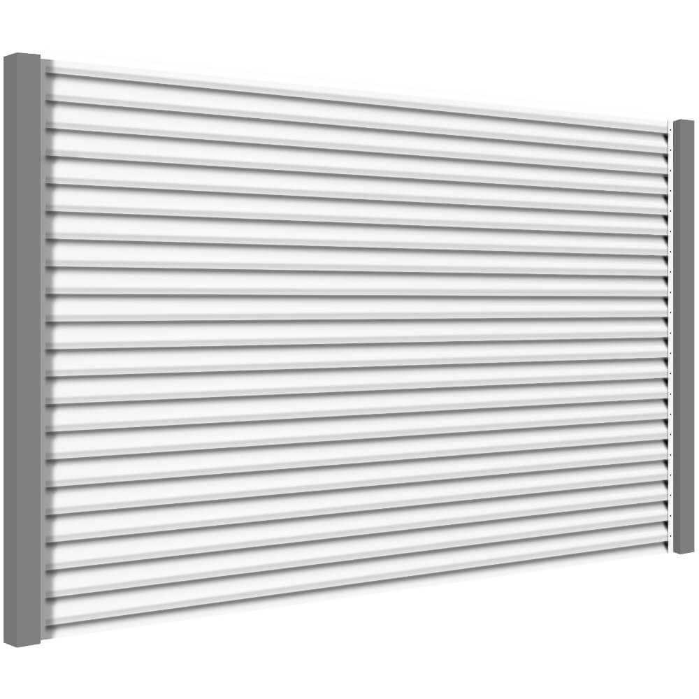 Секция забора жалюзи из ламелей еврожалюзи RAL9003 Белый с металлическими столбами