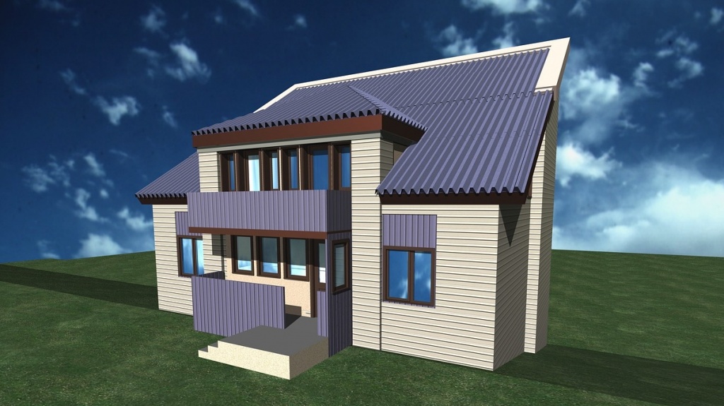 Коттедж с кровлей из профнастила